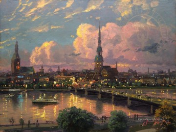 Landschaft Werke - Sunset over Riga TK cityscape